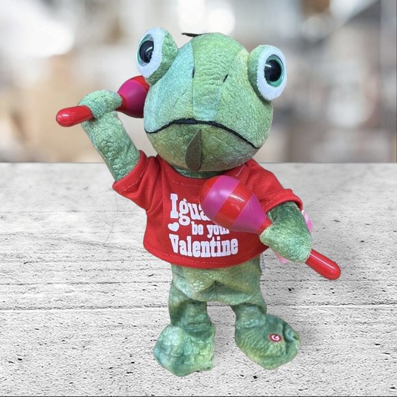 Gemmy Iguana Be Your Valentine Happy Shuffle Plush Singing Musical Maracas NWT